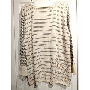 Margaret Winters Sweater Womens L Boho White Black Stripe Textured Knit Made USA